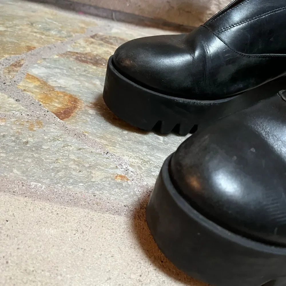 & Other Stories Black Leather Platform Derby Shoes Creepers 8.5